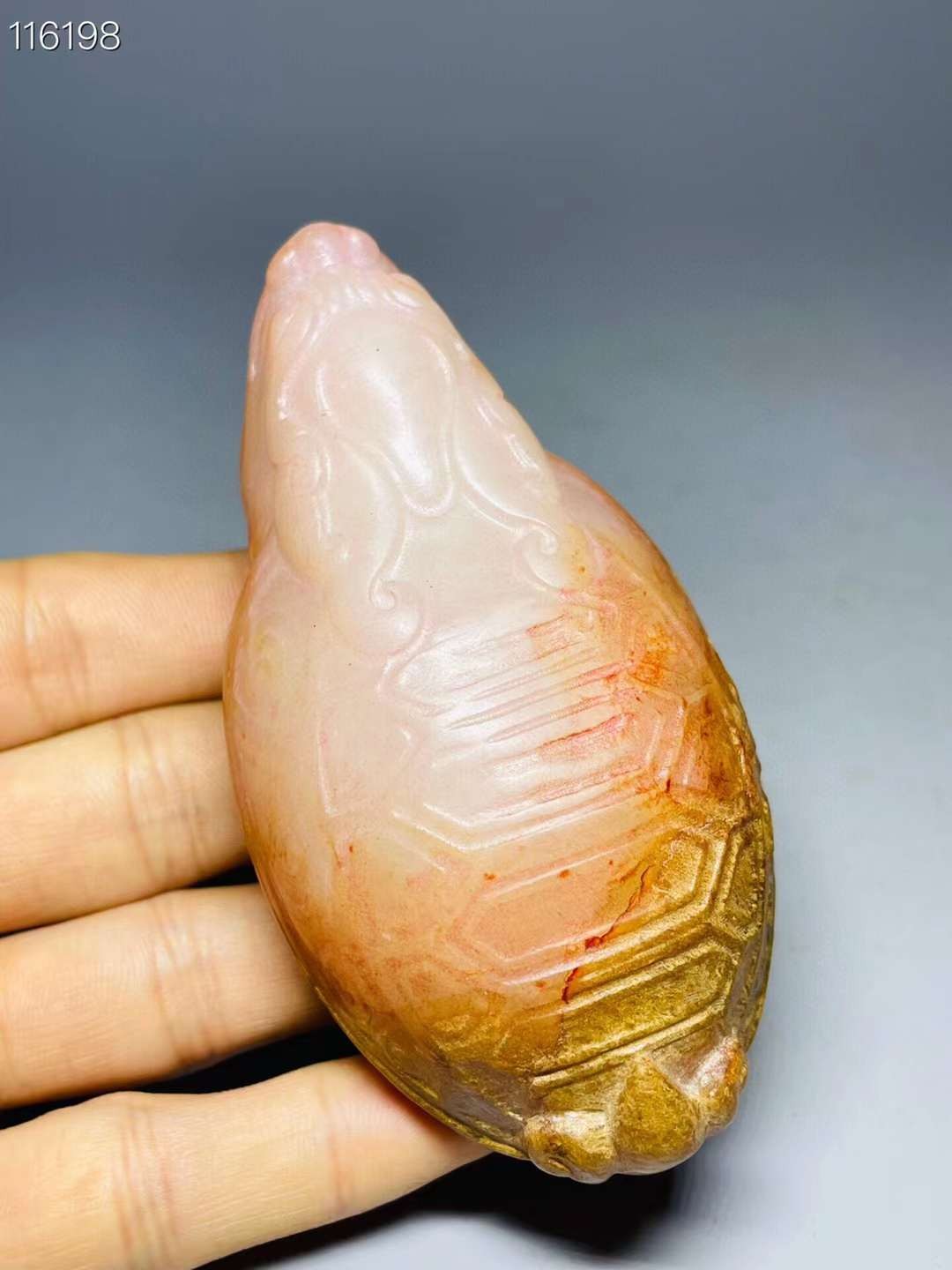 旧藏●精雕和田玉龙龟手把件
