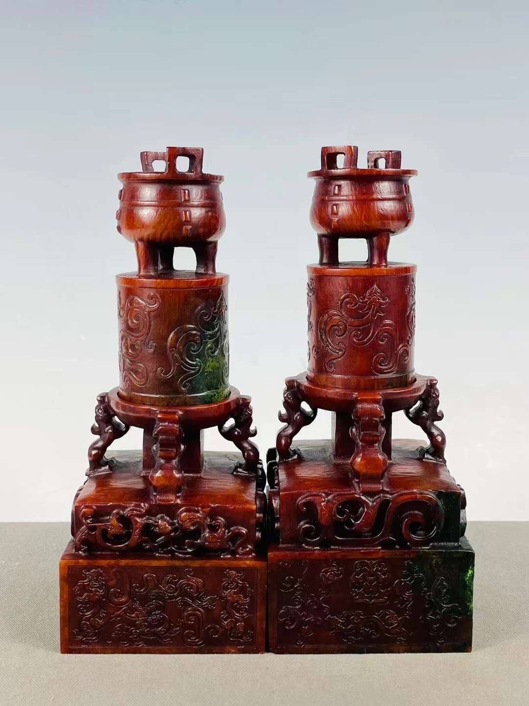 旧藏●精品高古玉龙纹鼎组合印章
