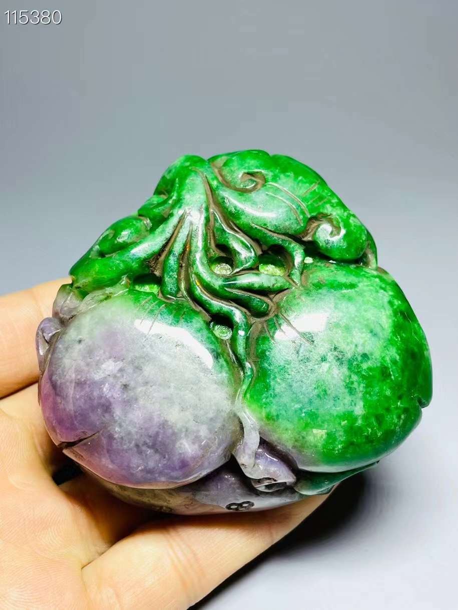 旧藏●天然老翡翠精雕手把件