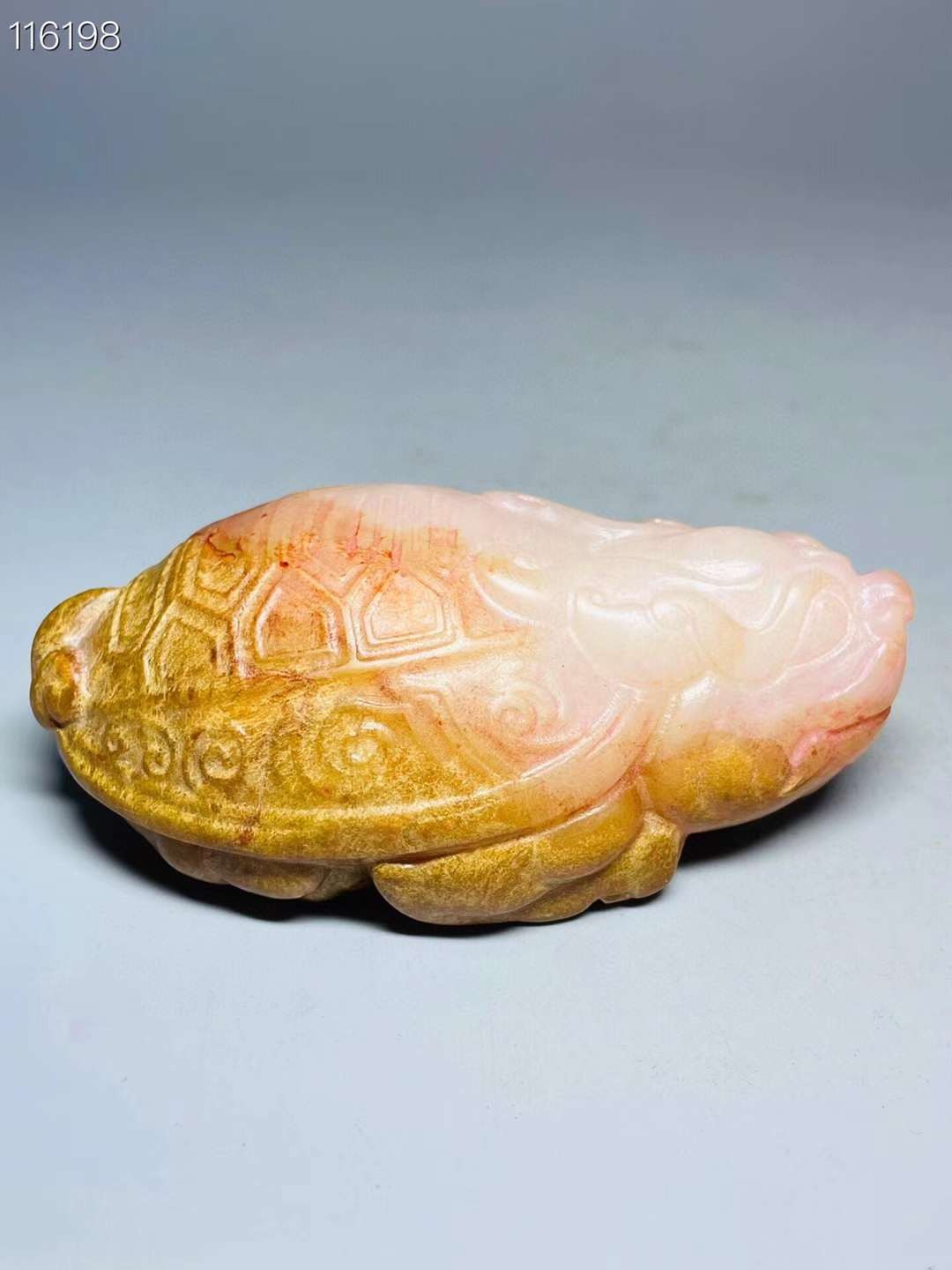 旧藏●精雕和田玉龙龟手把件
