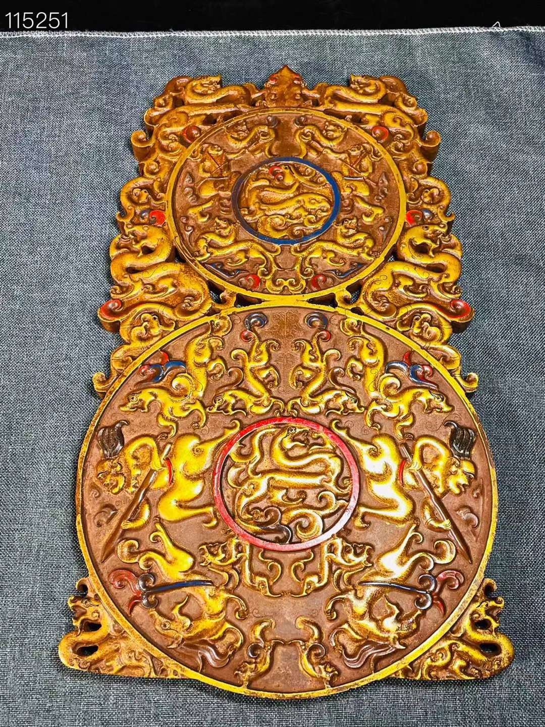 旧藏●精品高古玉描金彩绘玉璧一对