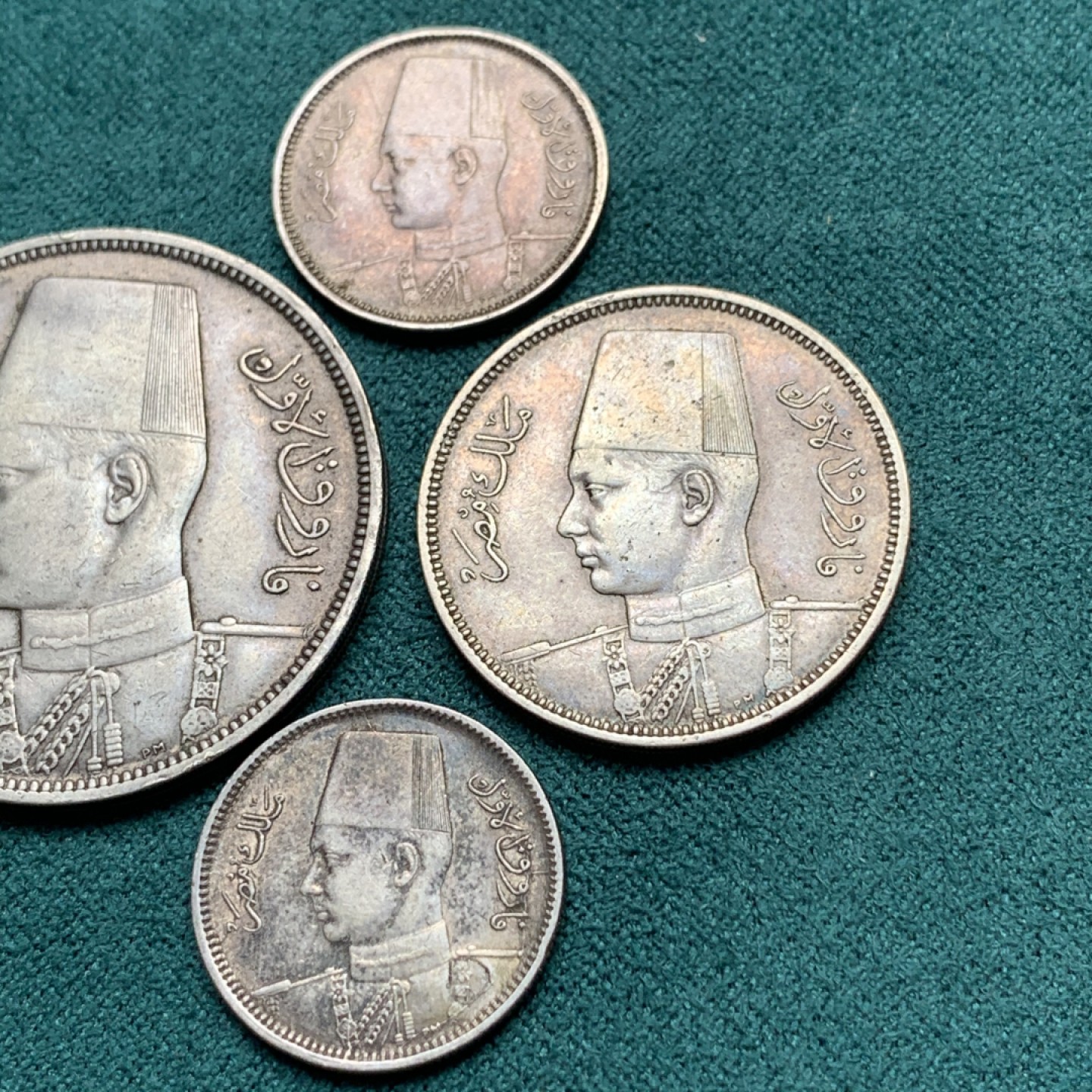 《竞宝斋》第172场-周日，周一2场 (全场包邮) 埃及法鲁克10/5/2/2皮银币4枚 5皮轻微不平