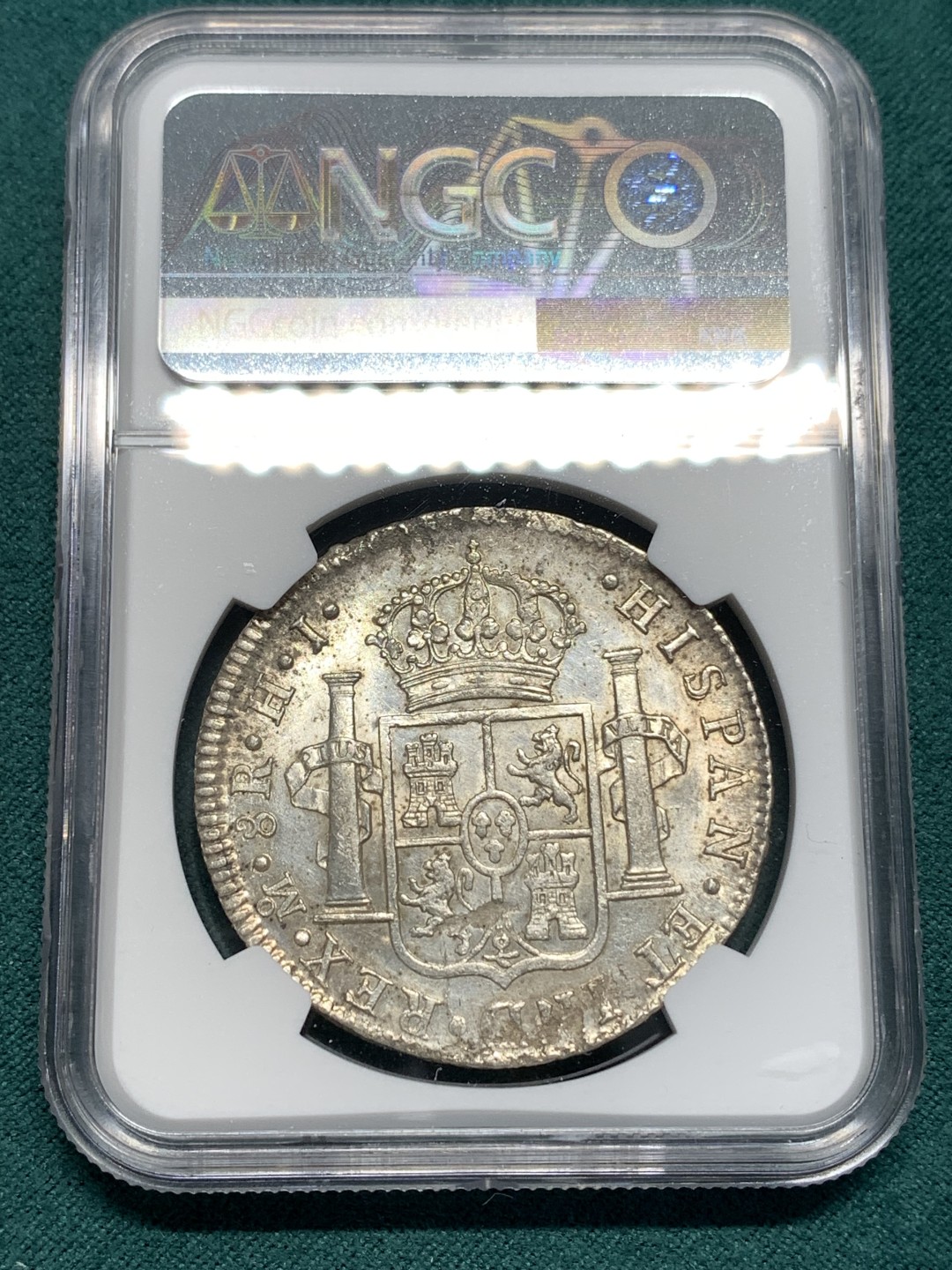 《竞宝斋》第172场-周日，周一2场 (全场包邮) NGC AU58 墨西哥 1809 费七 戎装版 臆造头像 过度年份 双柱大银币 细节深打不错