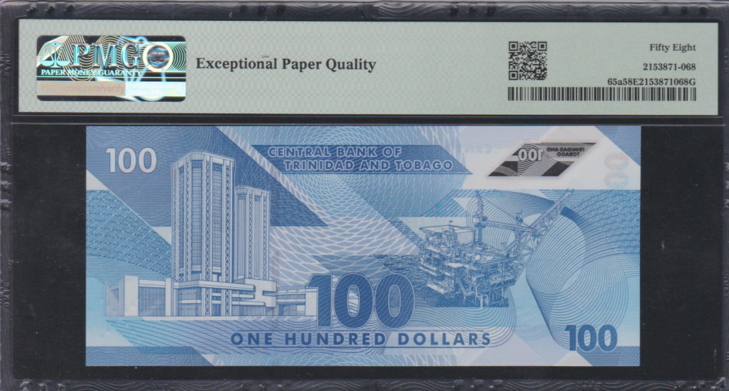 草稿银行第五期国内外钞票拍卖 特立尼达和多巴哥2019年版100元塑料钞 AA首发冠 PMG58e 严重低评
