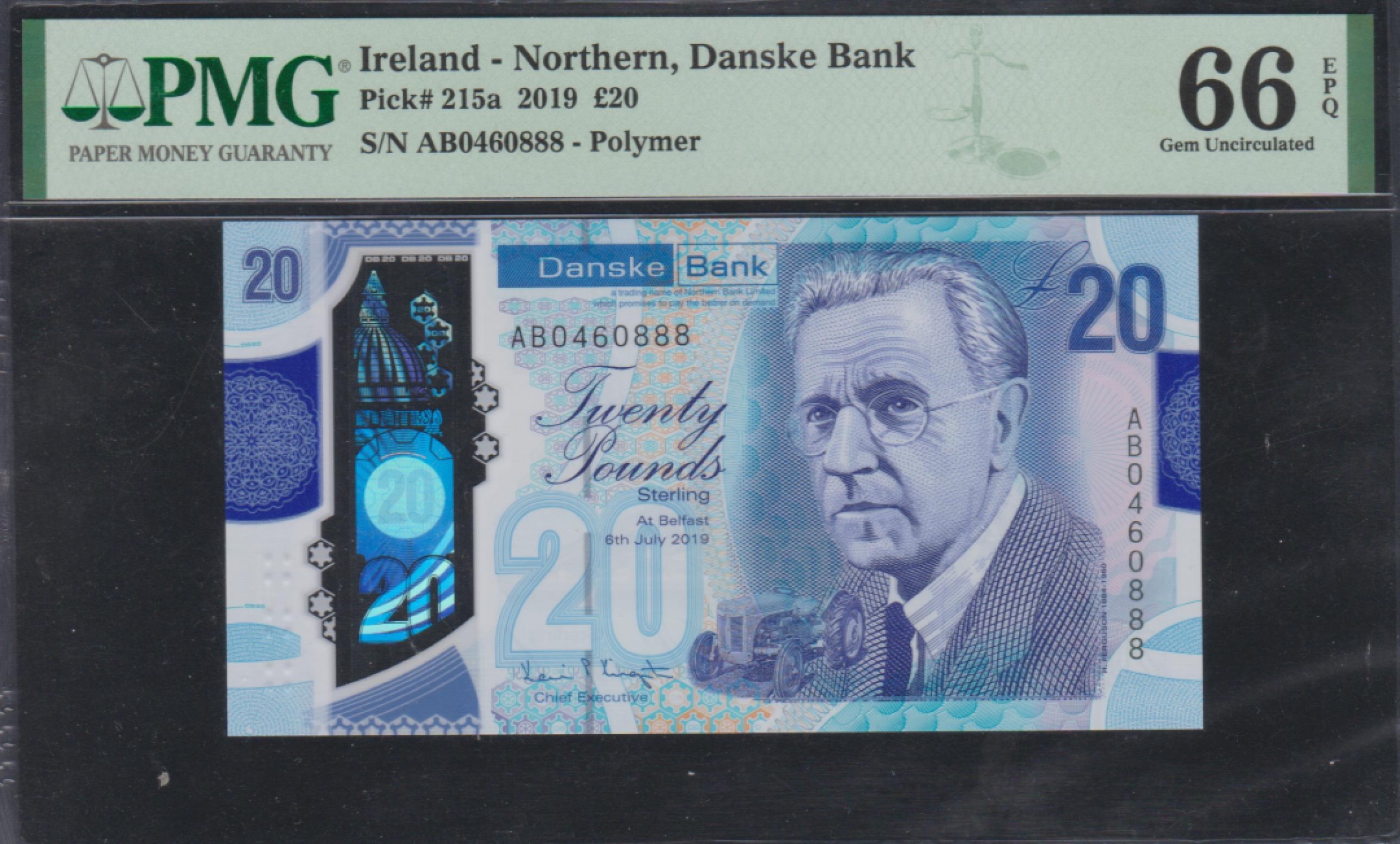 草稿银行第五期国内外钞票拍卖 北爱尔兰2019年版20镑塑料钞 豹子号888 PMG66