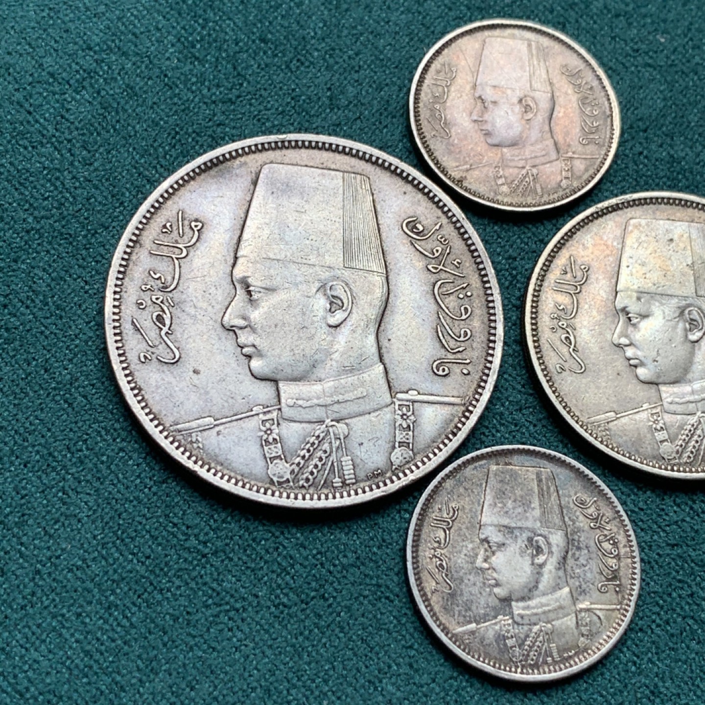 《竞宝斋》第172场-周日，周一2场 (全场包邮) 埃及法鲁克10/5/2/2皮银币4枚 5皮轻微不平