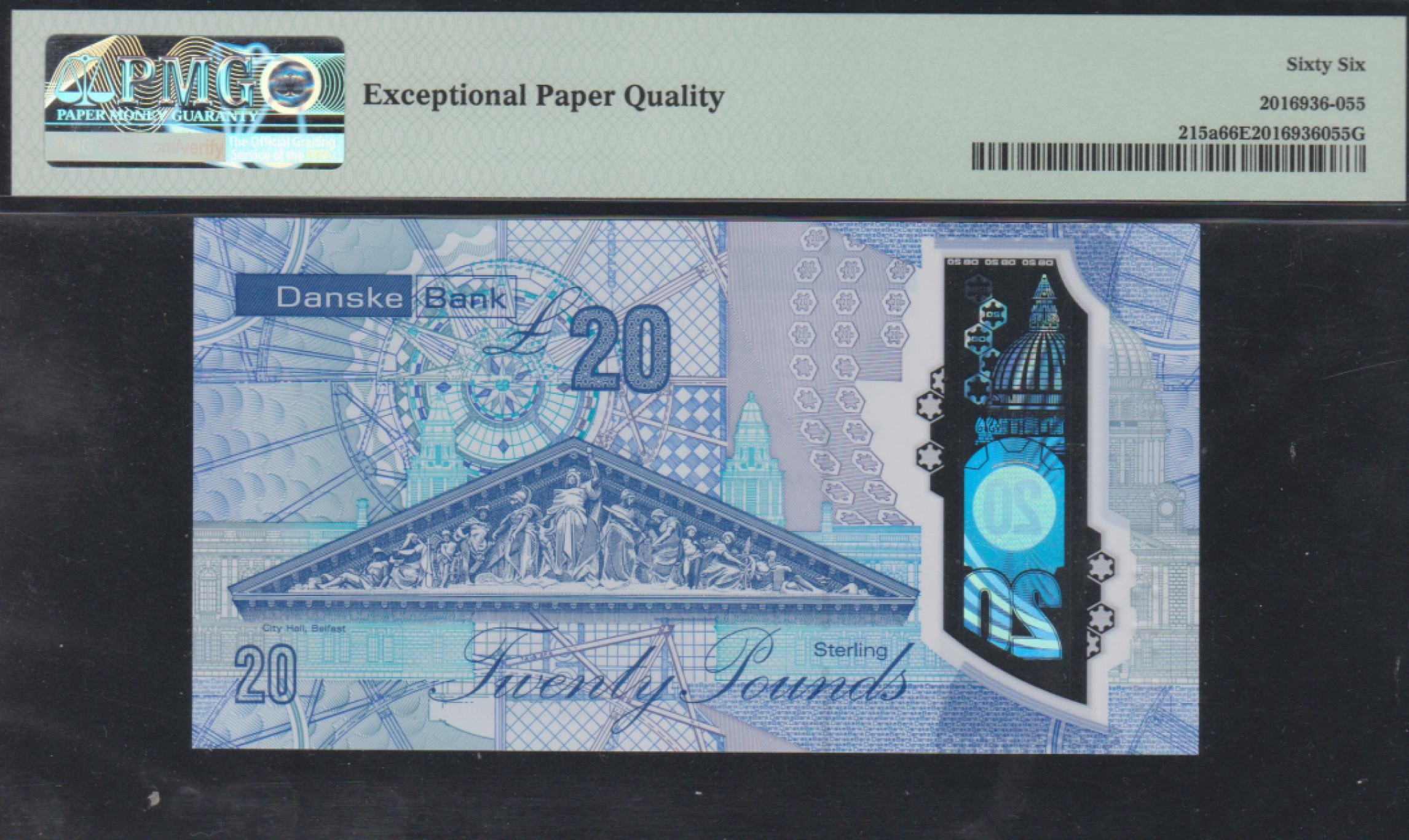 草稿银行第五期国内外钞票拍卖 北爱尔兰2019年版20镑塑料钞 豹子号888 PMG66