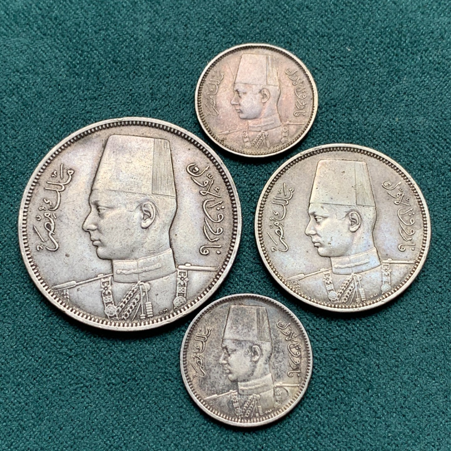 《竞宝斋》第172场-周日，周一2场 (全场包邮) 埃及法鲁克10/5/2/2皮银币4枚 5皮轻微不平