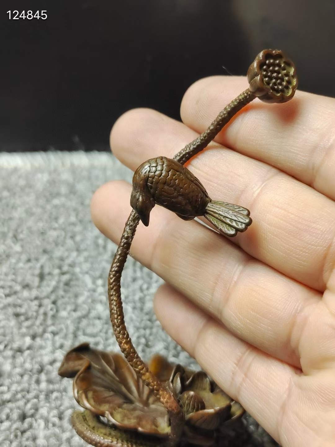紫铜荷花翠鸟倒流香摆件书房 案头 雅玩