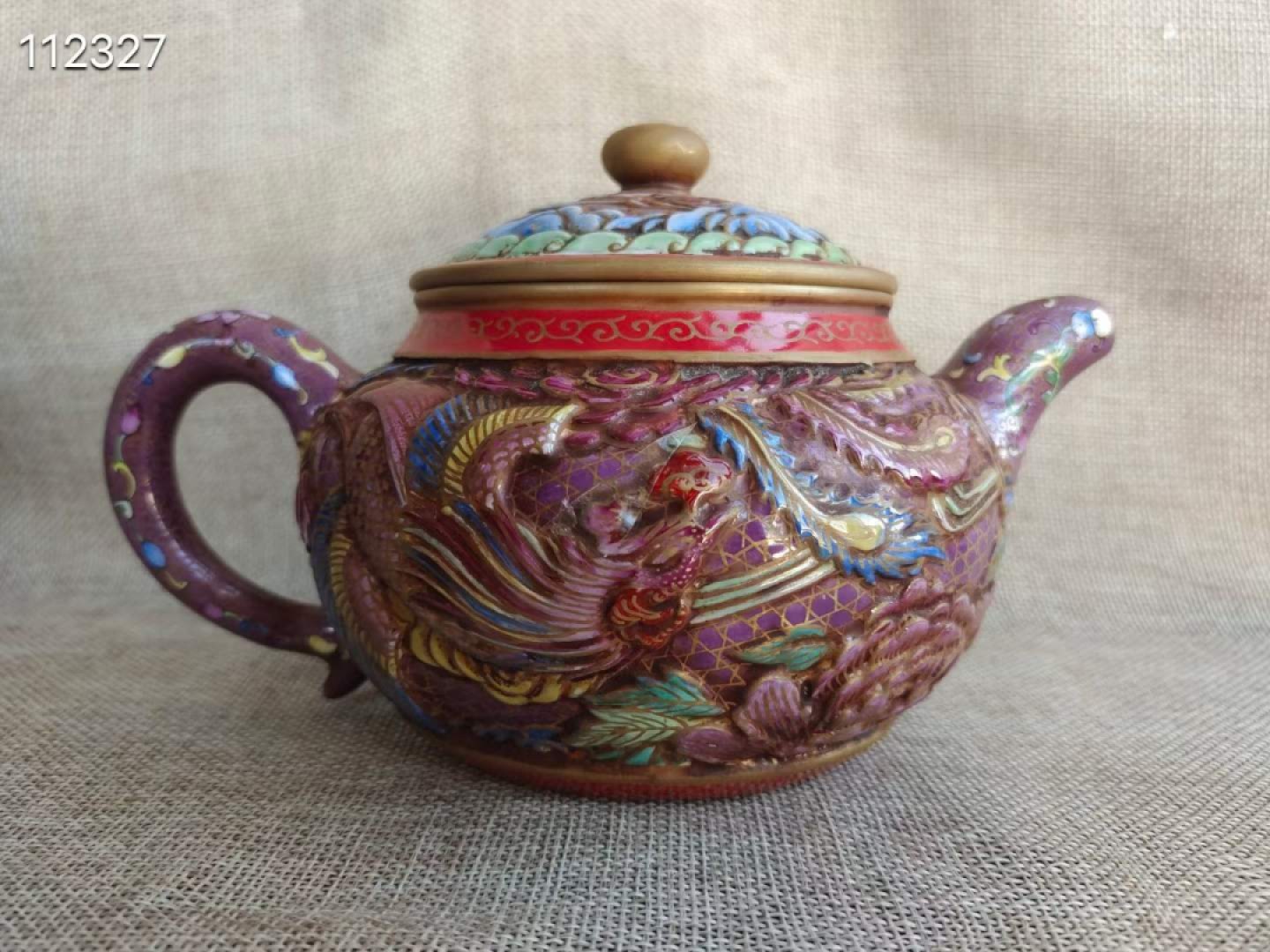 旧藏 精品紫砂壶 乾隆年制 雕刻 画珐琅彩 描金