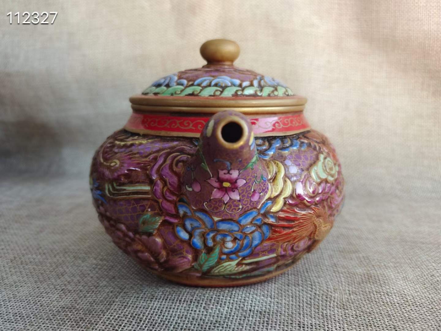 旧藏 精品紫砂壶 乾隆年制 雕刻 画珐琅彩 描金