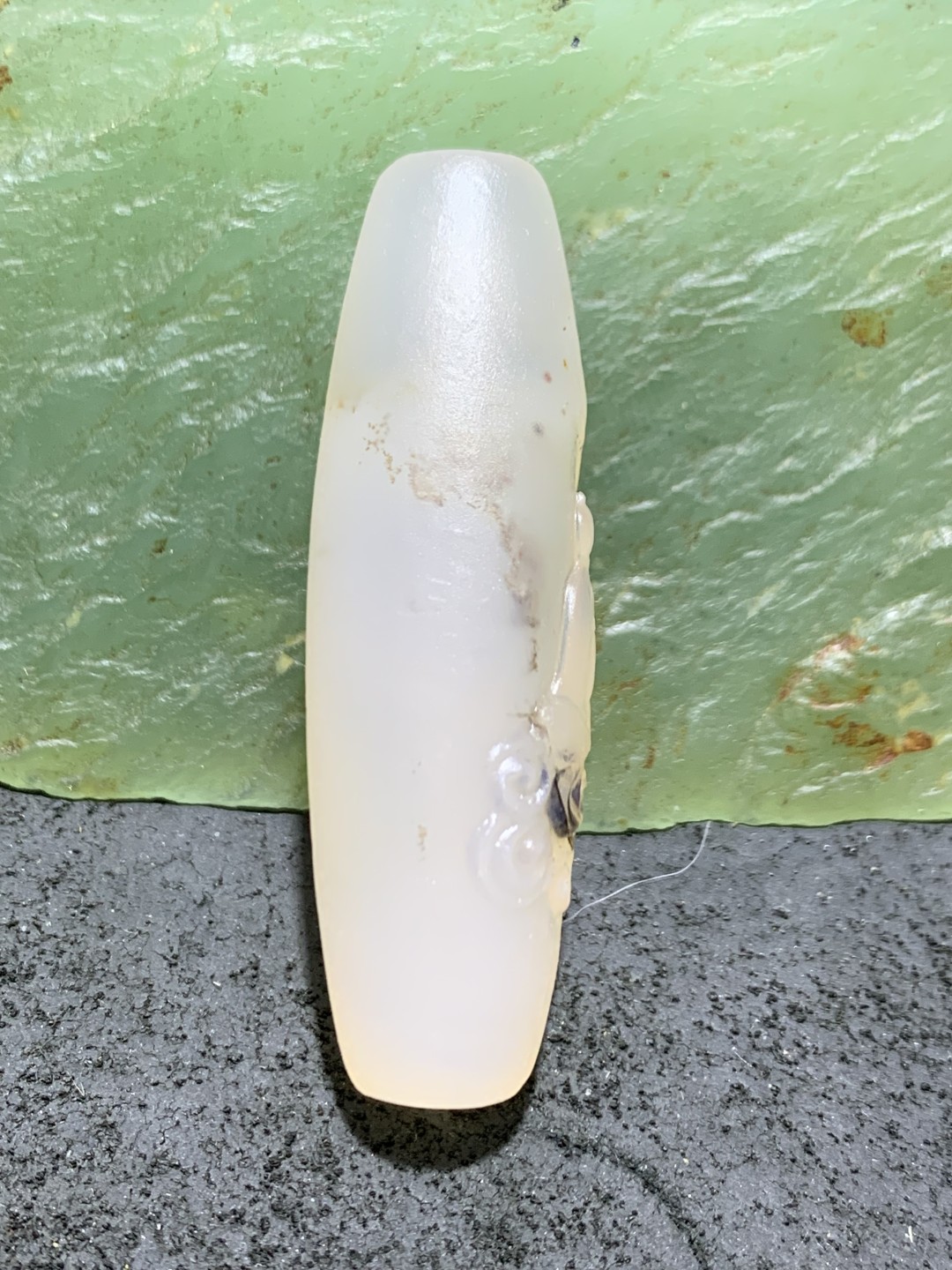 精美高玉化亚光海洋玉髓手工俏色巧雕无相佛意境大桶珠一个！