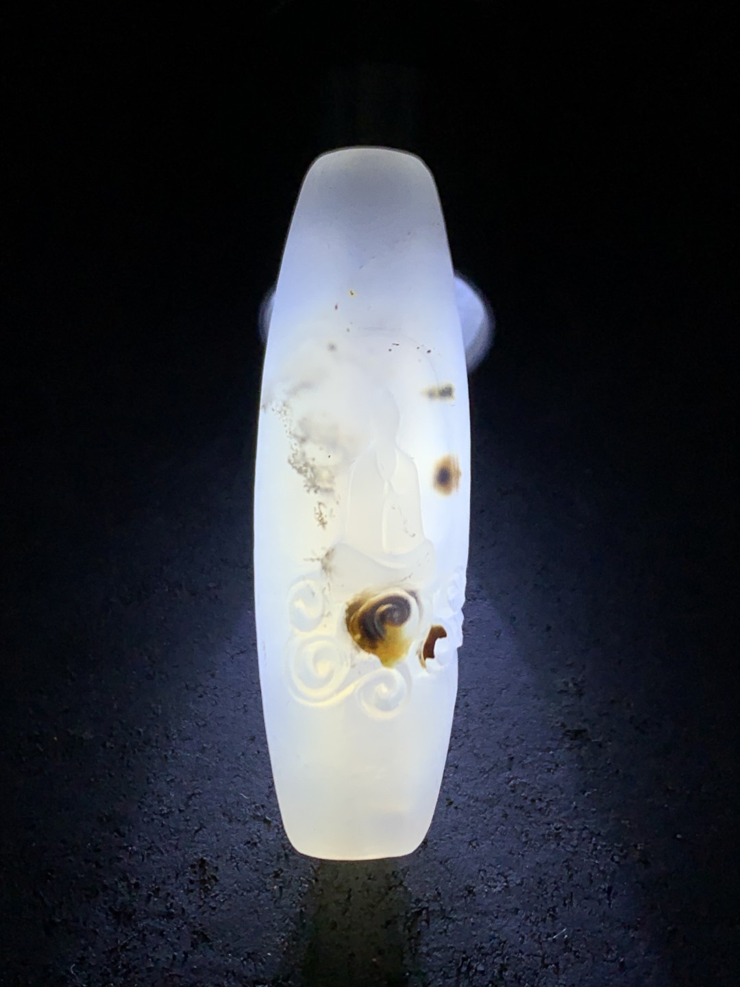 精美高玉化亚光海洋玉髓手工俏色巧雕无相佛意境大桶珠一个！