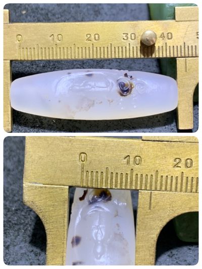 精美高玉化亚光海洋玉髓手工俏色巧雕无相佛意境大桶珠一个！ 精美高玉化亚光海洋玉髓手工俏色巧雕无相佛意境大桶珠一个！