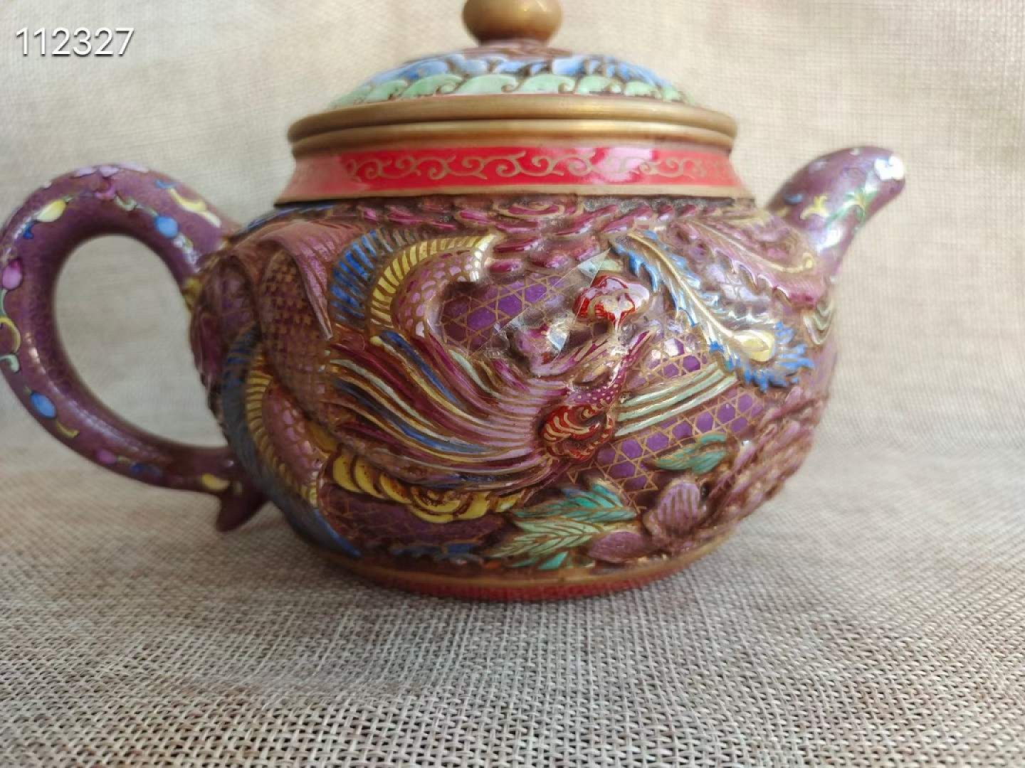 旧藏 精品紫砂壶 乾隆年制 雕刻 画珐琅彩 描金