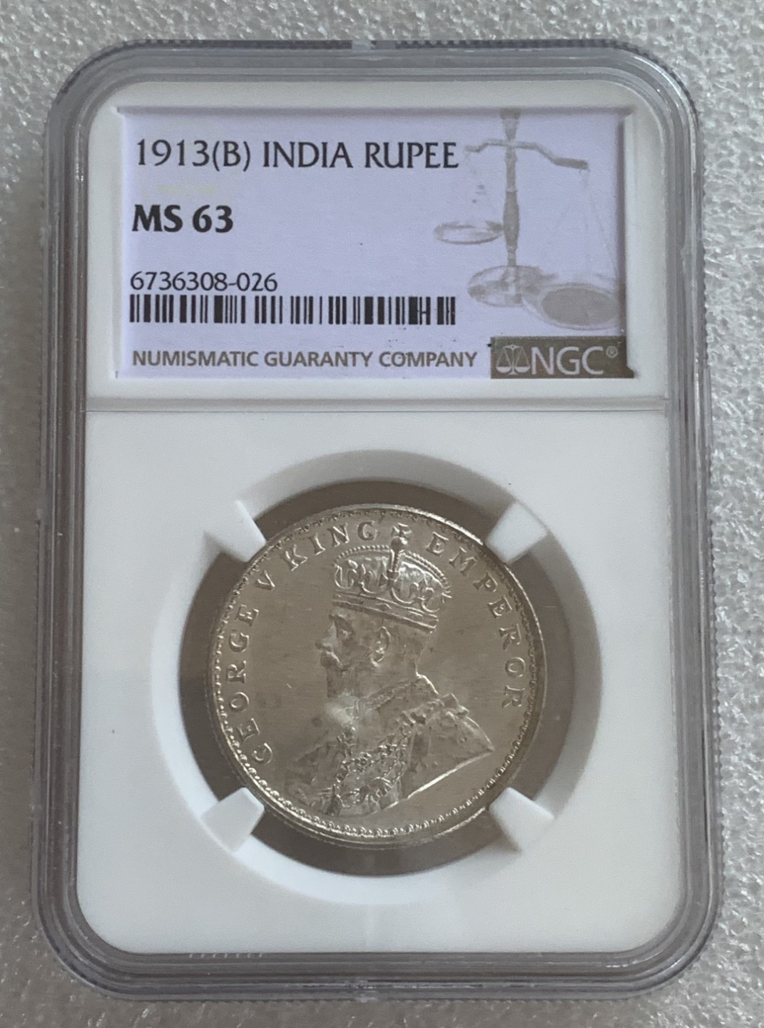 瓶子🏺第95期拍卖会  英属印度1913年乔治五世1卢比银币  NGC  MS63