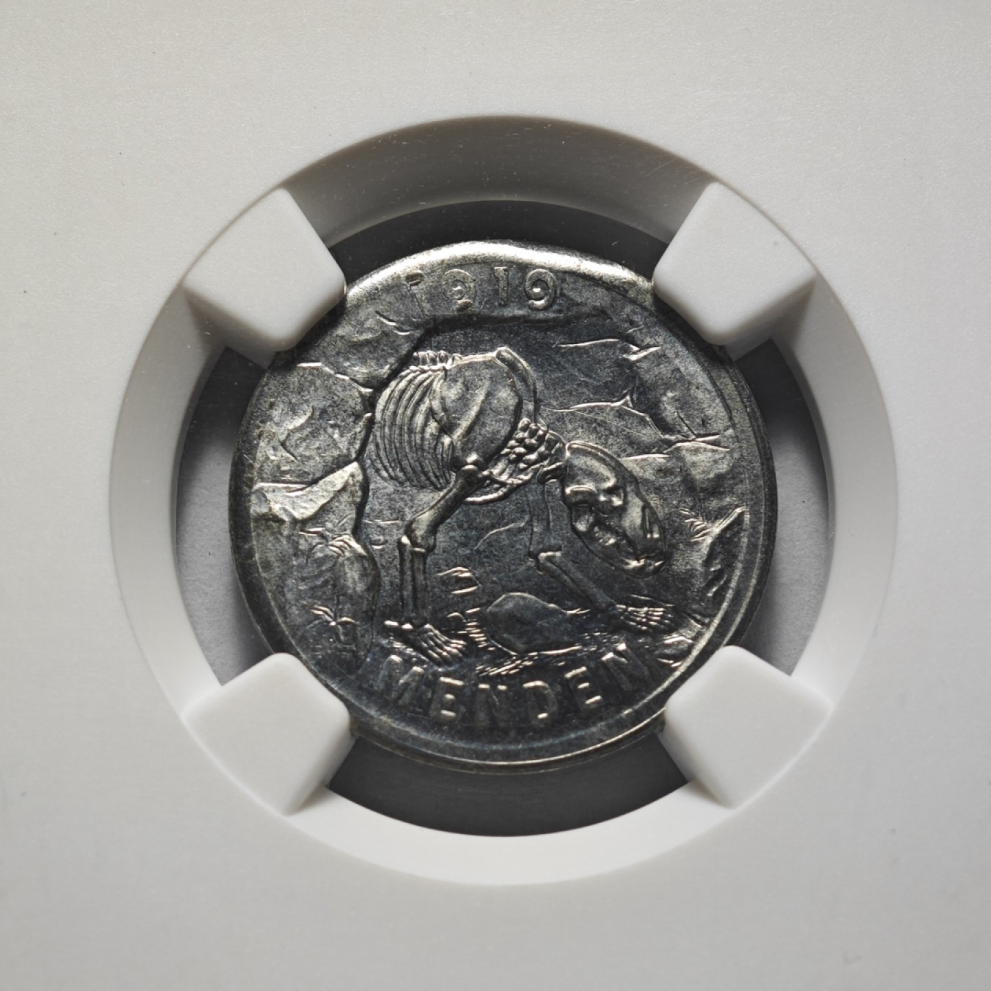 1919年德国德紧门登洞熊50芬尼铁币 罕见双面1919年版本 发行量仅150枚左右 NGC MS64