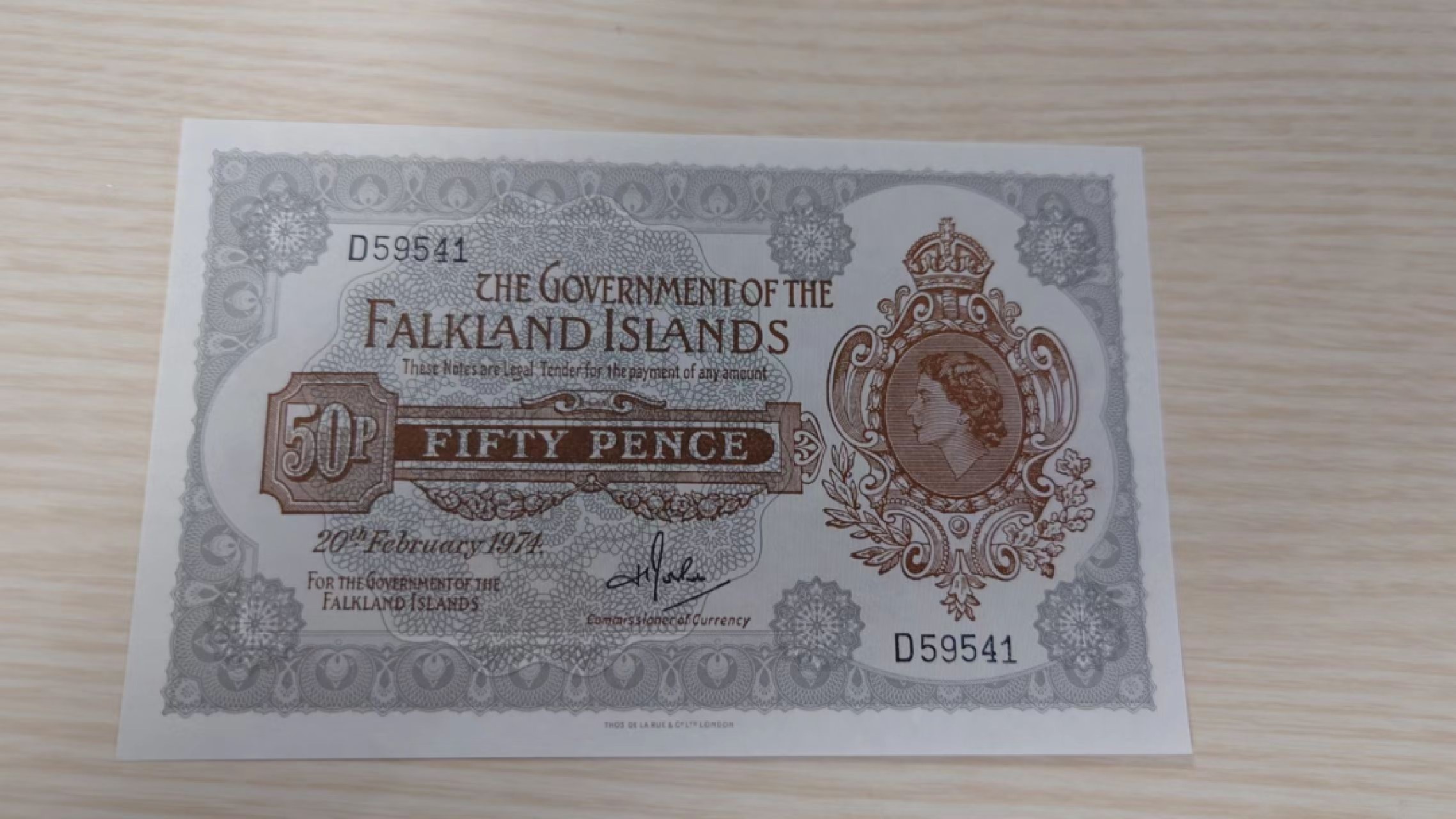 【世界钱币】精选微拍第63期暨2023年第十期 裸钞专场（有最新展会卖剩品种） 福克兰群岛50先令 全新绝品居中很好