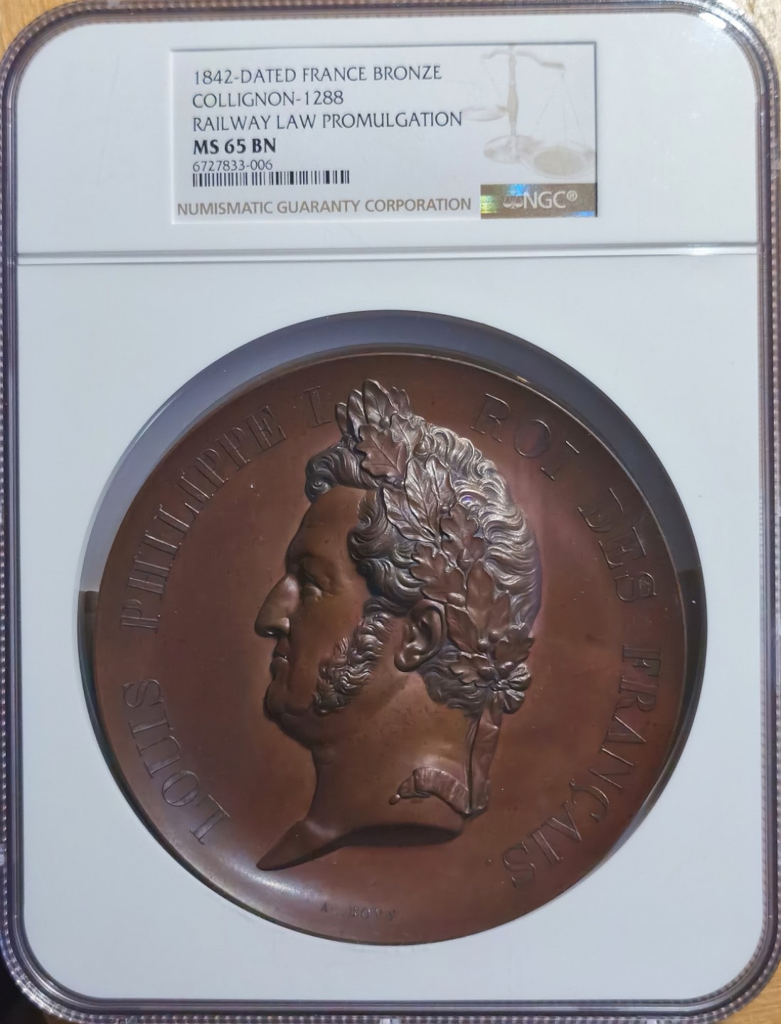 博洋堂章牌藏家系列场②暨第030期（全场包邮） 法国1842年菲利普铁路法案纪念铜章 NGC MS65
