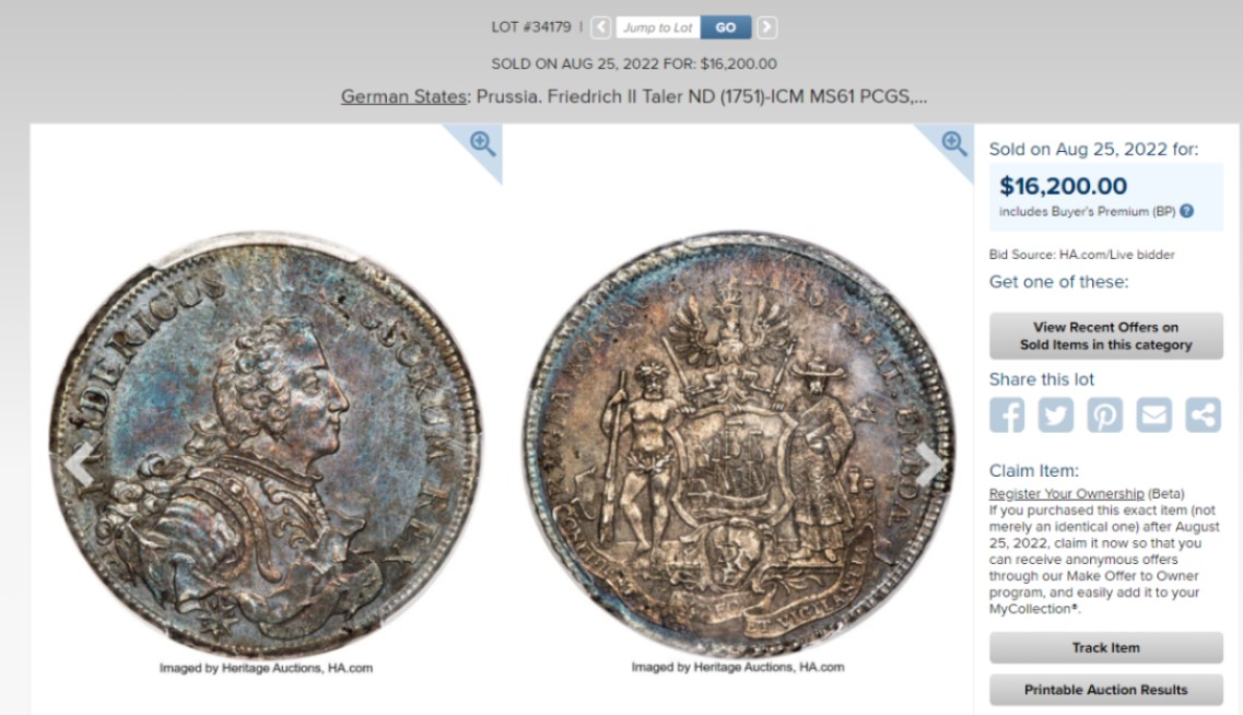 1751年德国普鲁士亚洲公司中国商人泰勒银币 PCGS AU58 罕见珍品