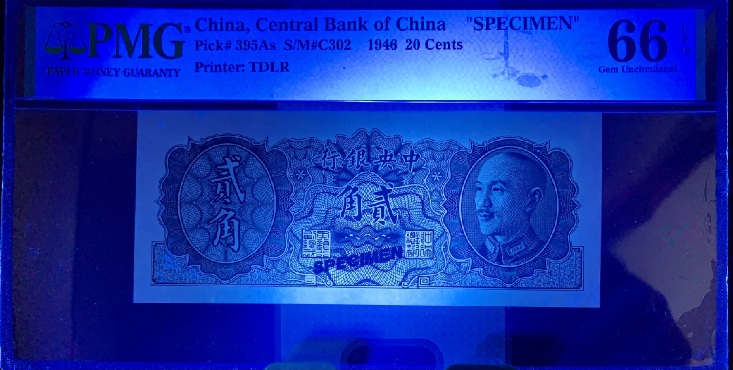 北极狼藏苑社（22）精品专场（陆续更新中） 2613-A①民国币·金元券贰角票样·票面尺寸 131*55·PMG66EPQ 