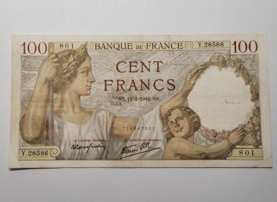 王之爱好～外国纸币 - 1942年，100法郎，法国纸币