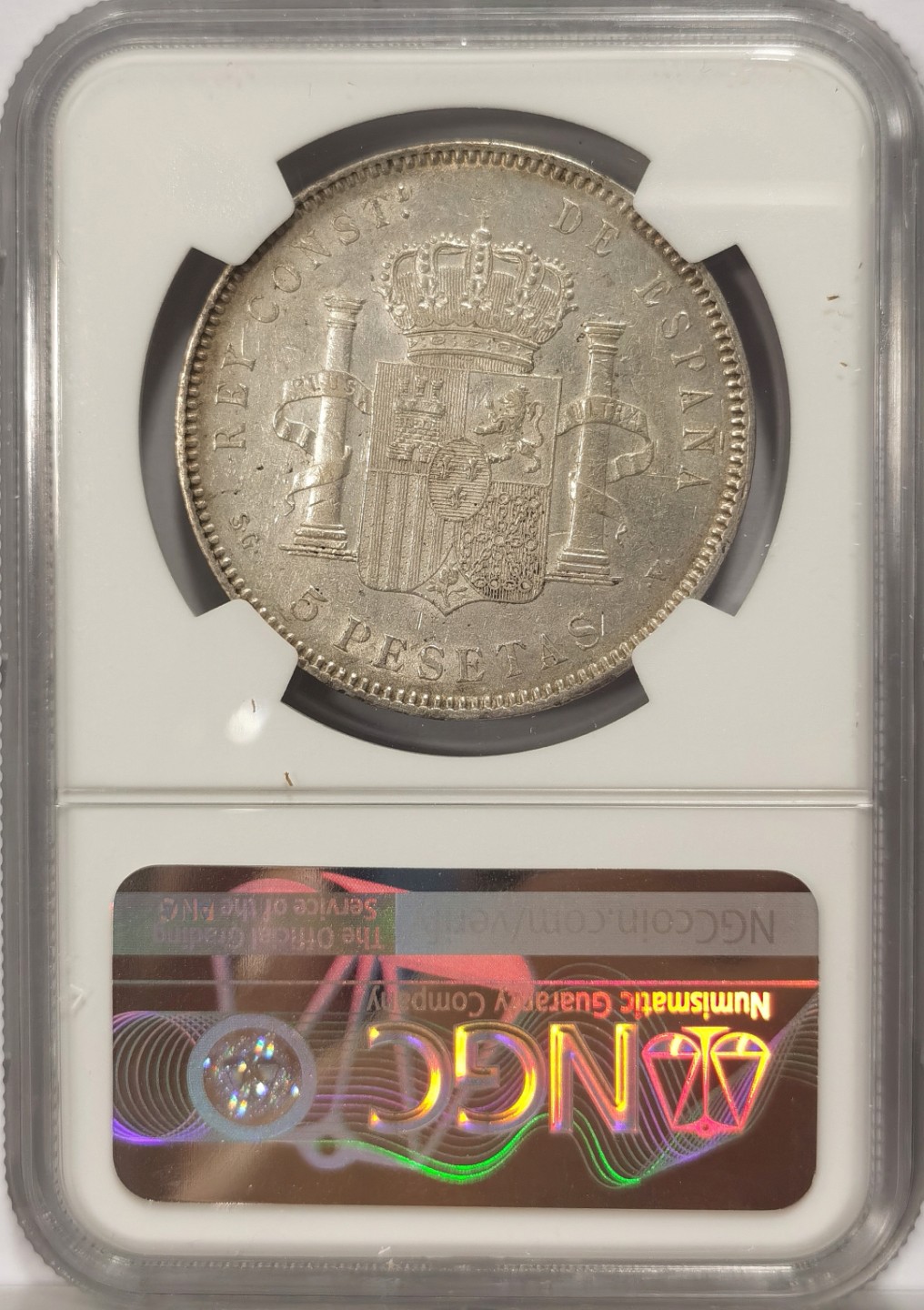 博洋堂章牌藏家系列场②暨第030期（全场包邮） NGC AUD 西班牙娃娃头 1898 5比塞塔 银光闪闪 低评