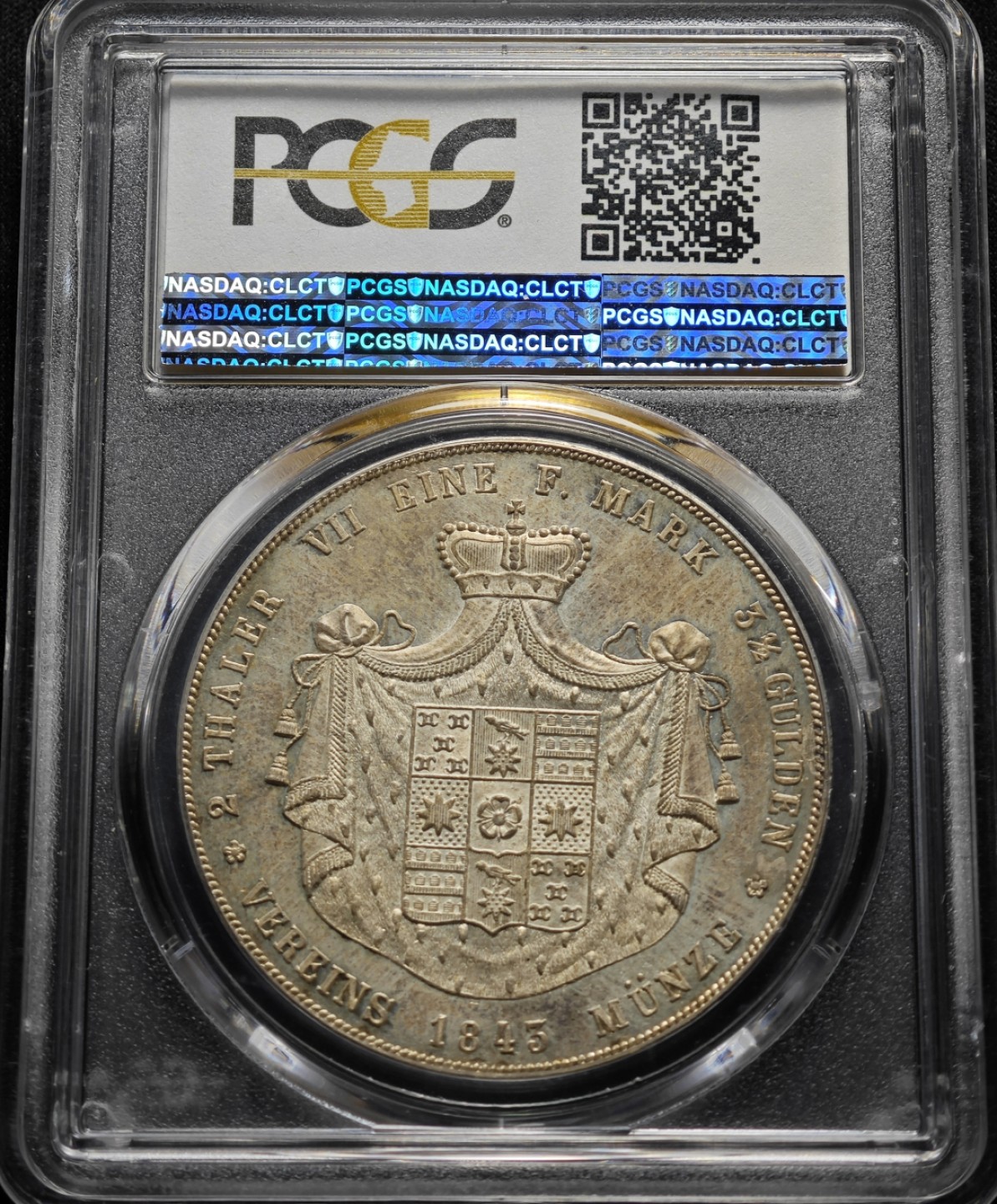 1843年德国利珀-德特蒙德2泰勒大银币 PCGS MS63 单年份 发行量仅17000枚！