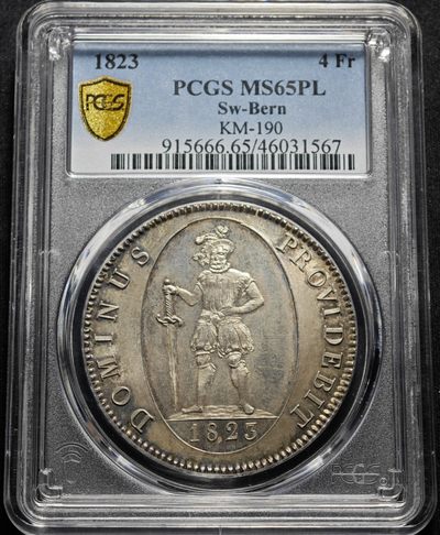 1823年瑞士伯尔尼4法郎大银币 PCGS MS65PL