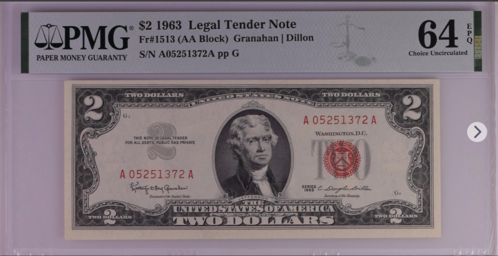 美元专场蓝库印红库印 2美元红库印战争券Legal Tender Note, $2 1963 Small Size