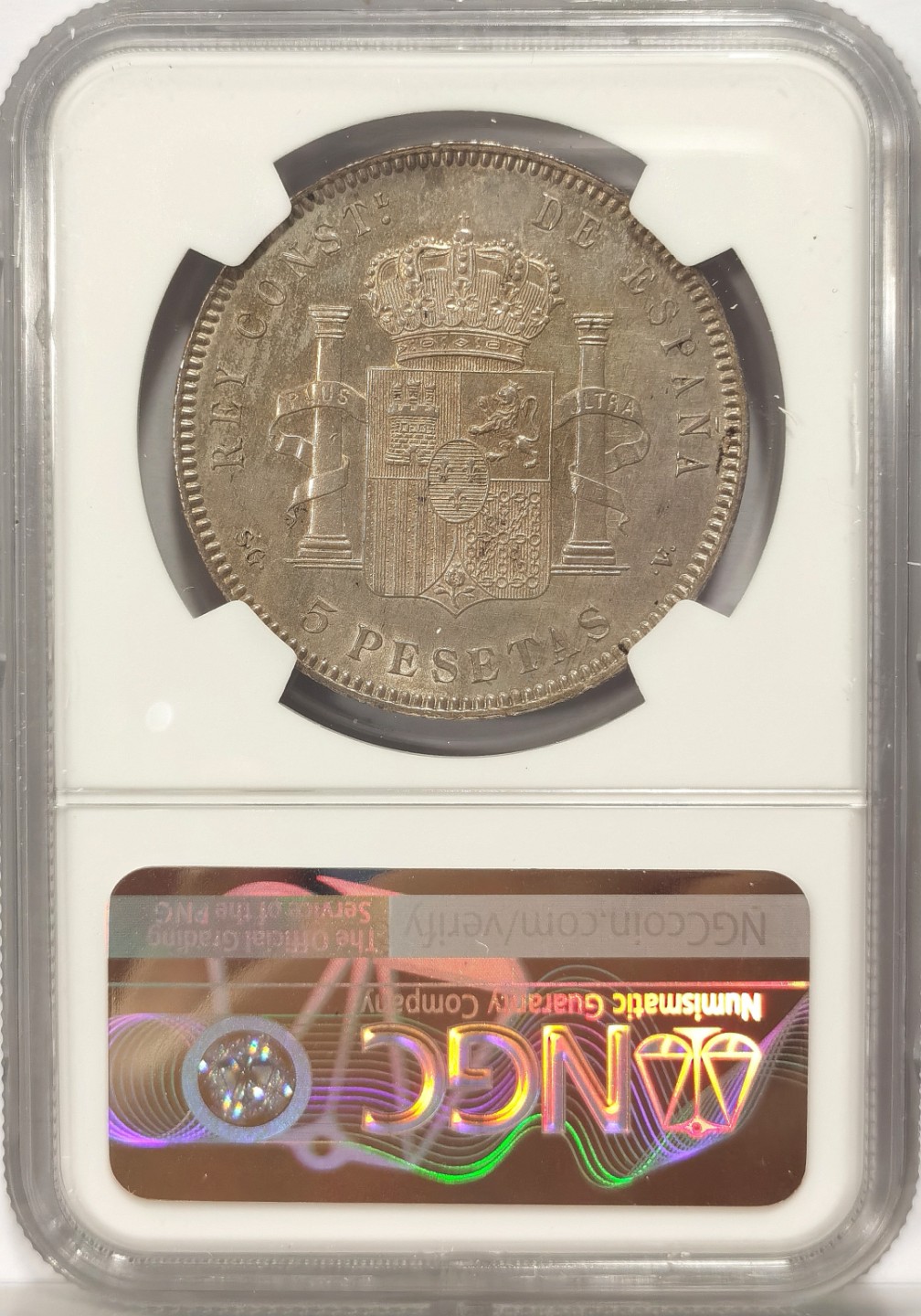 博洋堂章牌藏家系列场②暨第030期（全场包邮） NGC UNCD 西班牙娃娃头 1899 5比塞塔 银光闪闪 低评
