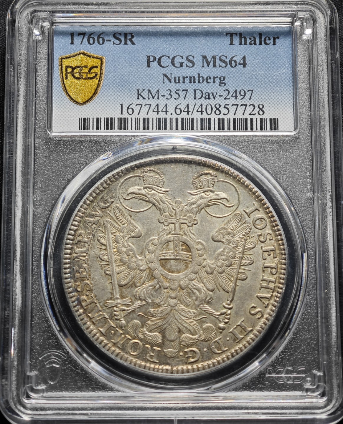1766年德国纽伦堡双头鹰老泰勒大银币 PCGS MS64 极品状态！