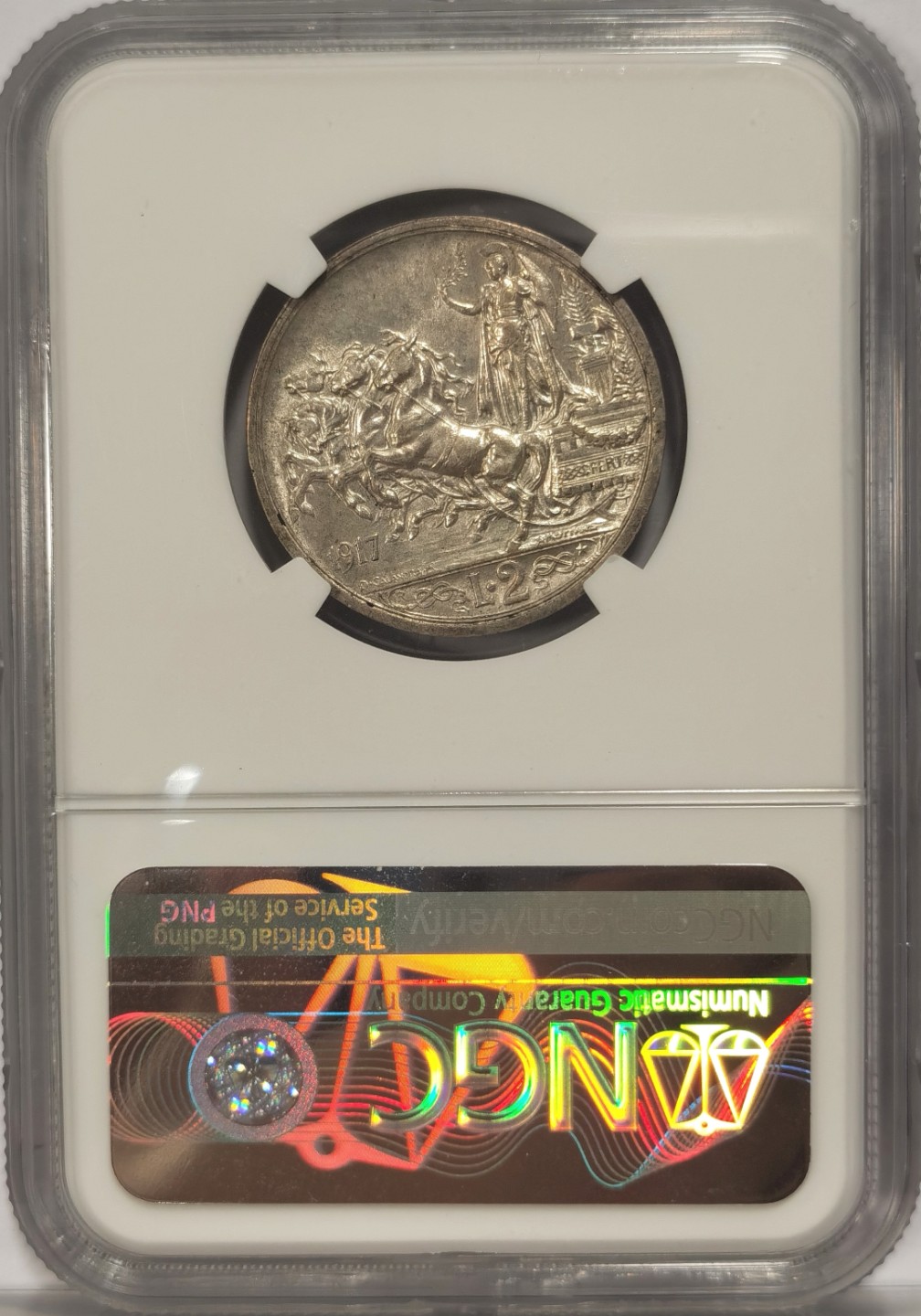 博洋堂章牌藏家系列场②暨第030期（全场包邮） NGC AU58 1917年意大利2里拉银币