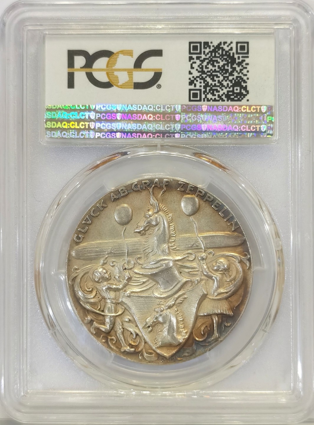 博洋堂章牌藏家系列场②暨第030期（全场包邮） 德国魏玛1928年飞艇之父齐柏林诞辰90周年纪念银章 卡尔哥茨作品 PCGS SP63