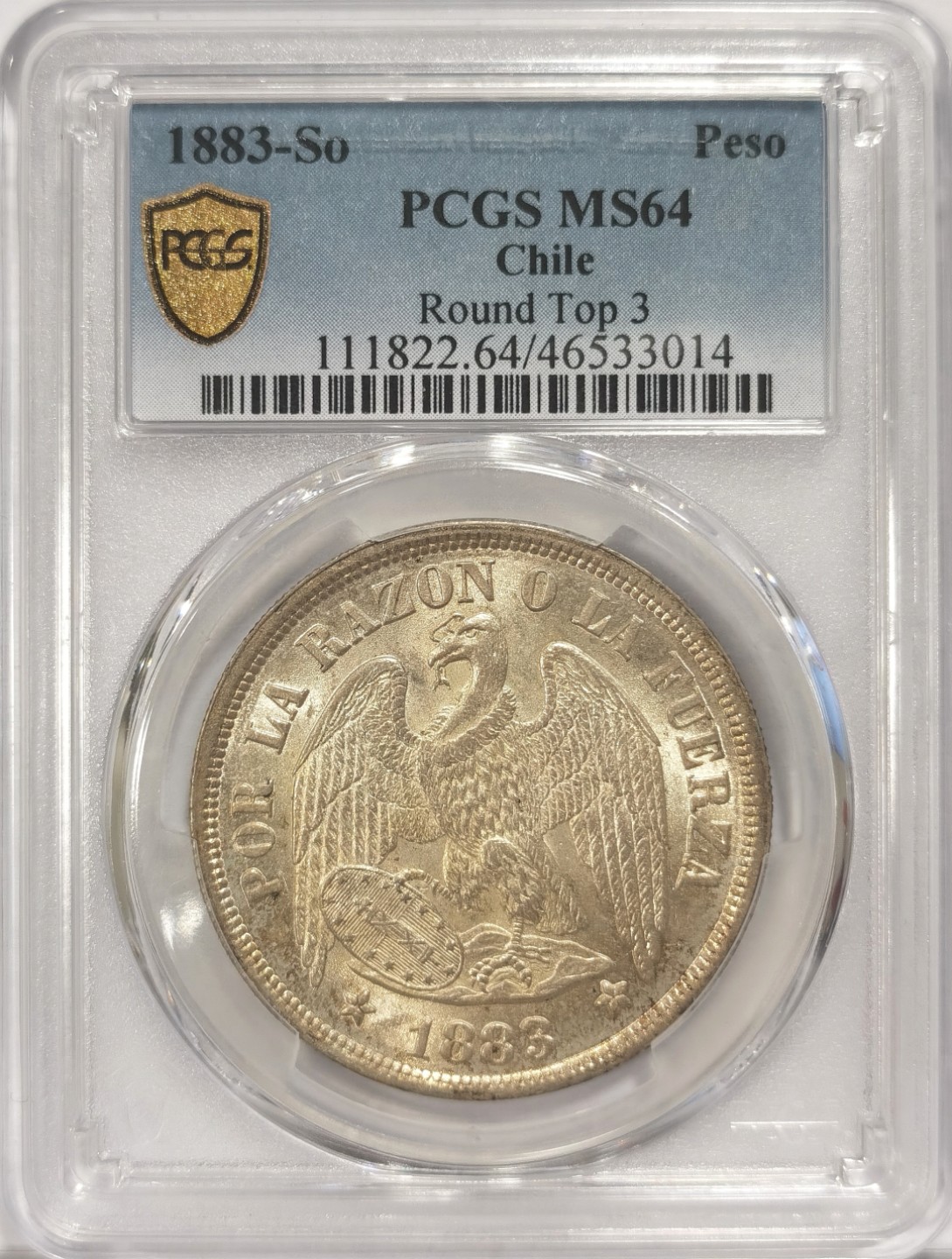 博洋堂章牌藏家系列场②暨第030期（全场包邮） PCGS MS64 智利1883年秃鹰1比索银币 美洲热门品种 高分收藏级
