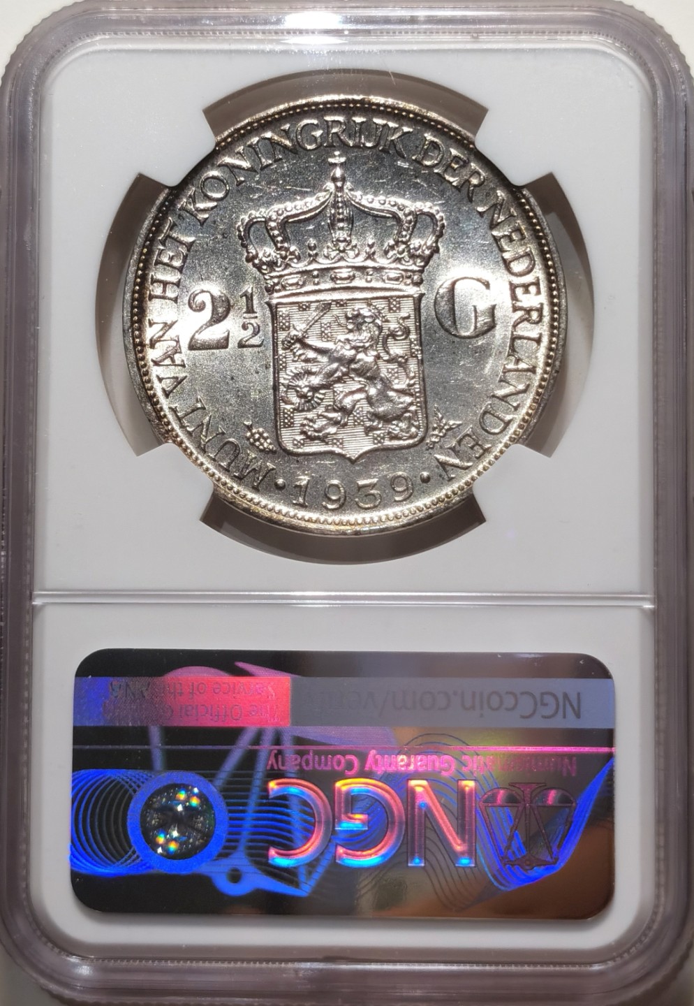 博洋堂章牌藏家系列场②暨第030期（全场包邮） NGC AU58 荷兰1939年威廉明娜2.5盾银币 淡金色包浆 转光犀利