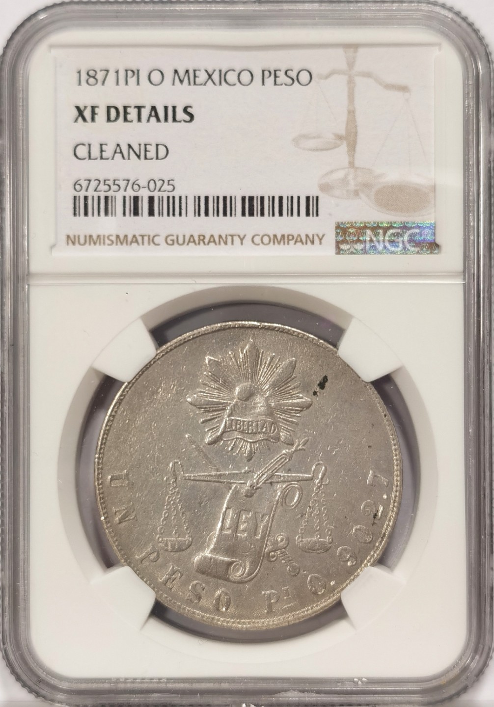 博洋堂章牌藏家系列场②暨第030期（全场包邮） NGC XFD 墨西哥天平鹰洋波多西厂 PI O 1871 1peso 少见oa天平 喜欢天平不要错过