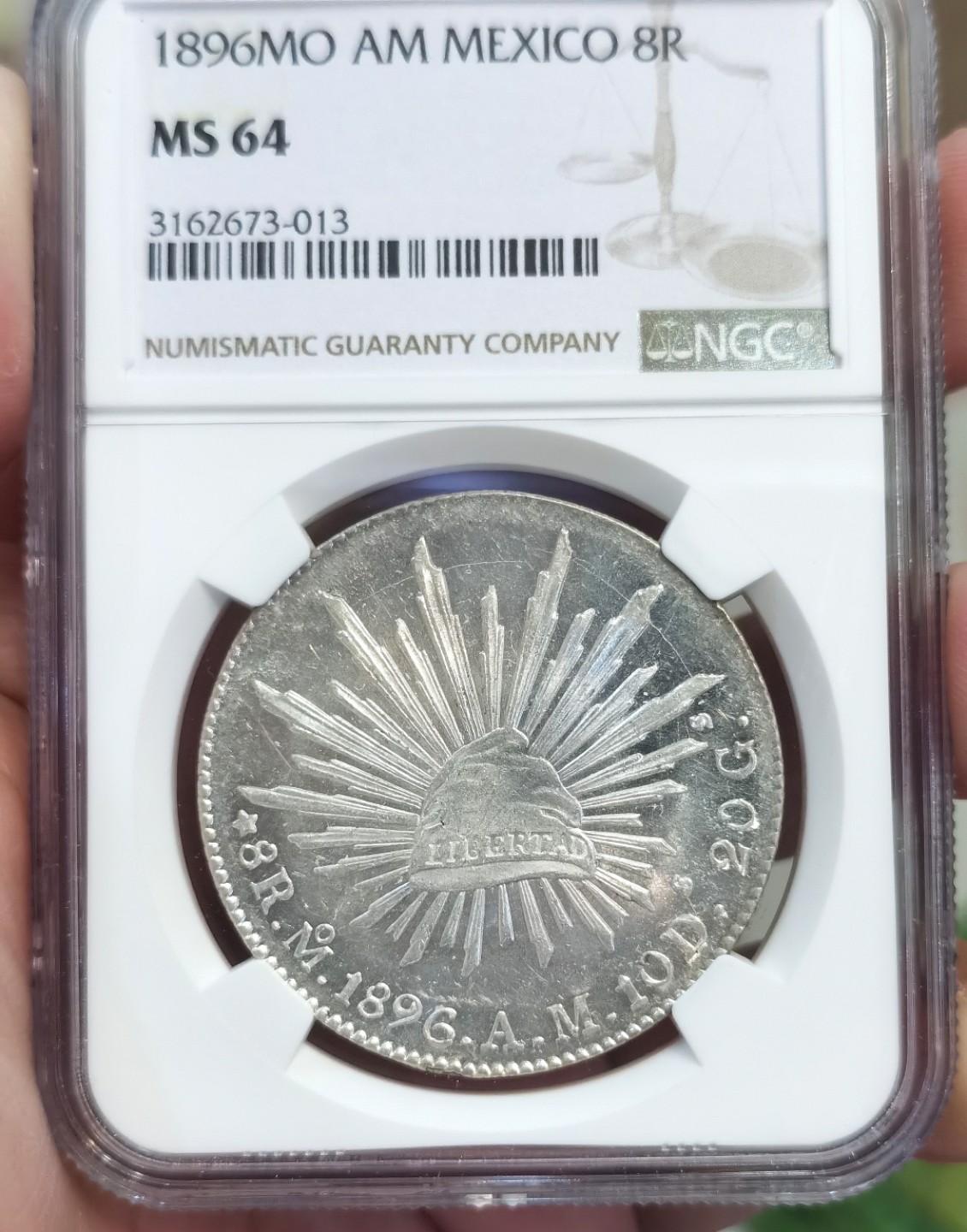 博洋堂章牌藏家系列场②暨第030期（全场包邮） NGC MS64 墨西哥1896年Mo AM版鹰洋 8里亚尔 深打 镜面转光 完全可收藏级