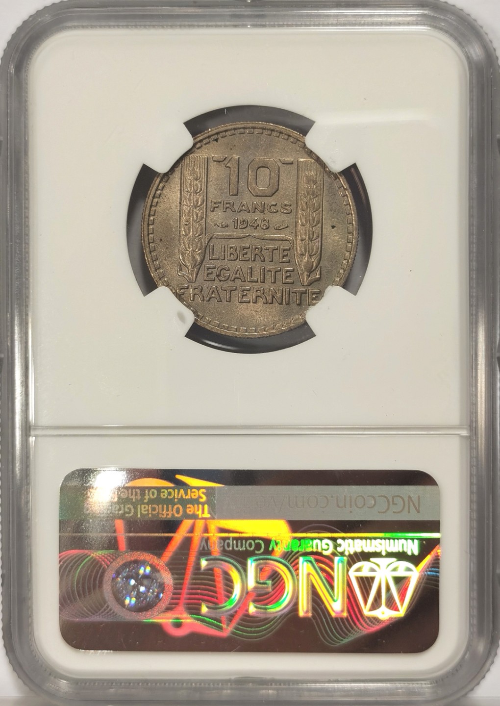 博洋堂章牌藏家系列场②暨第030期（全场包邮） NGC MS64 法国1948年女神10法郎