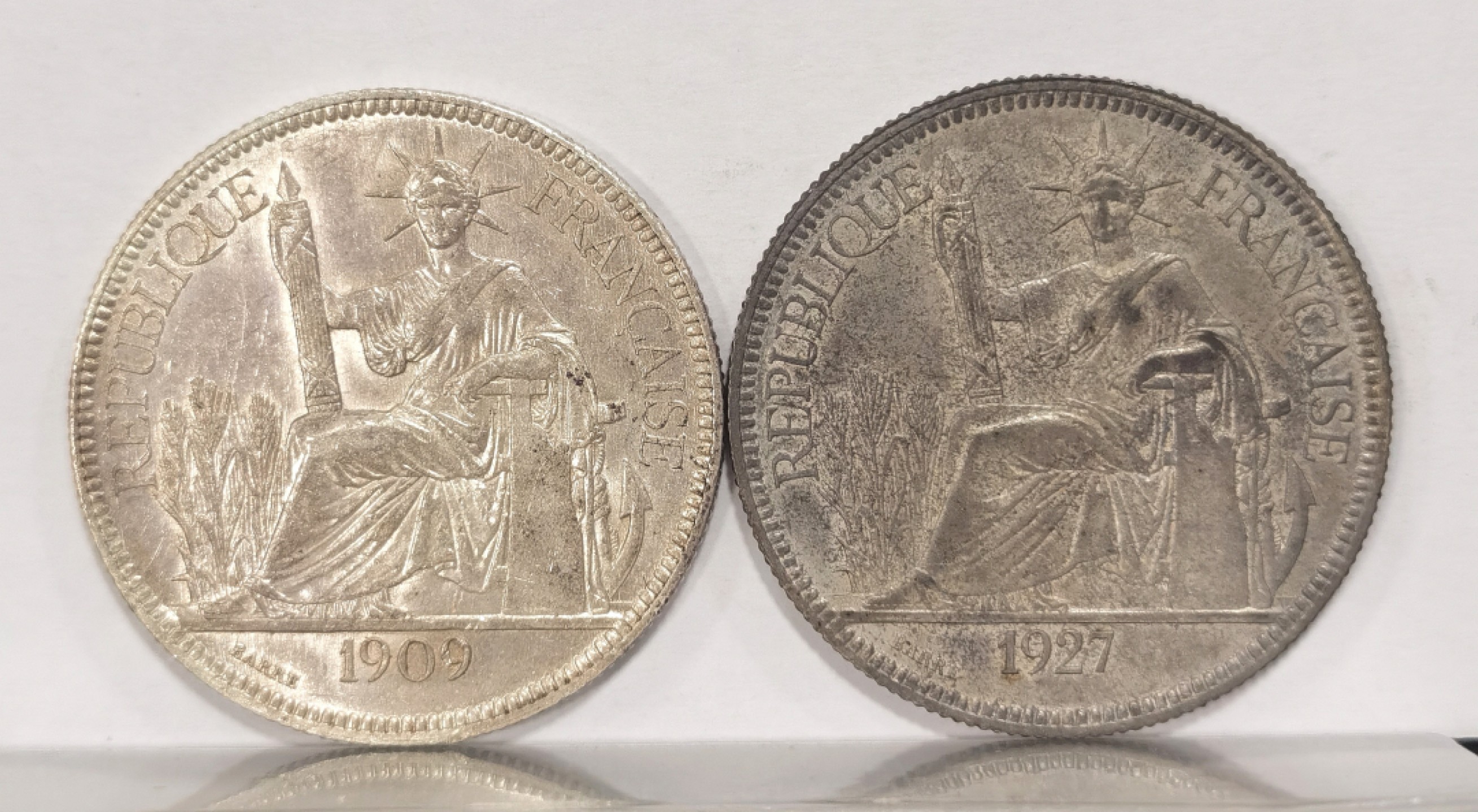 博洋堂章牌藏家系列场②暨第030期（全场包邮） 原光1909、1927年A版法属印支坐洋2枚