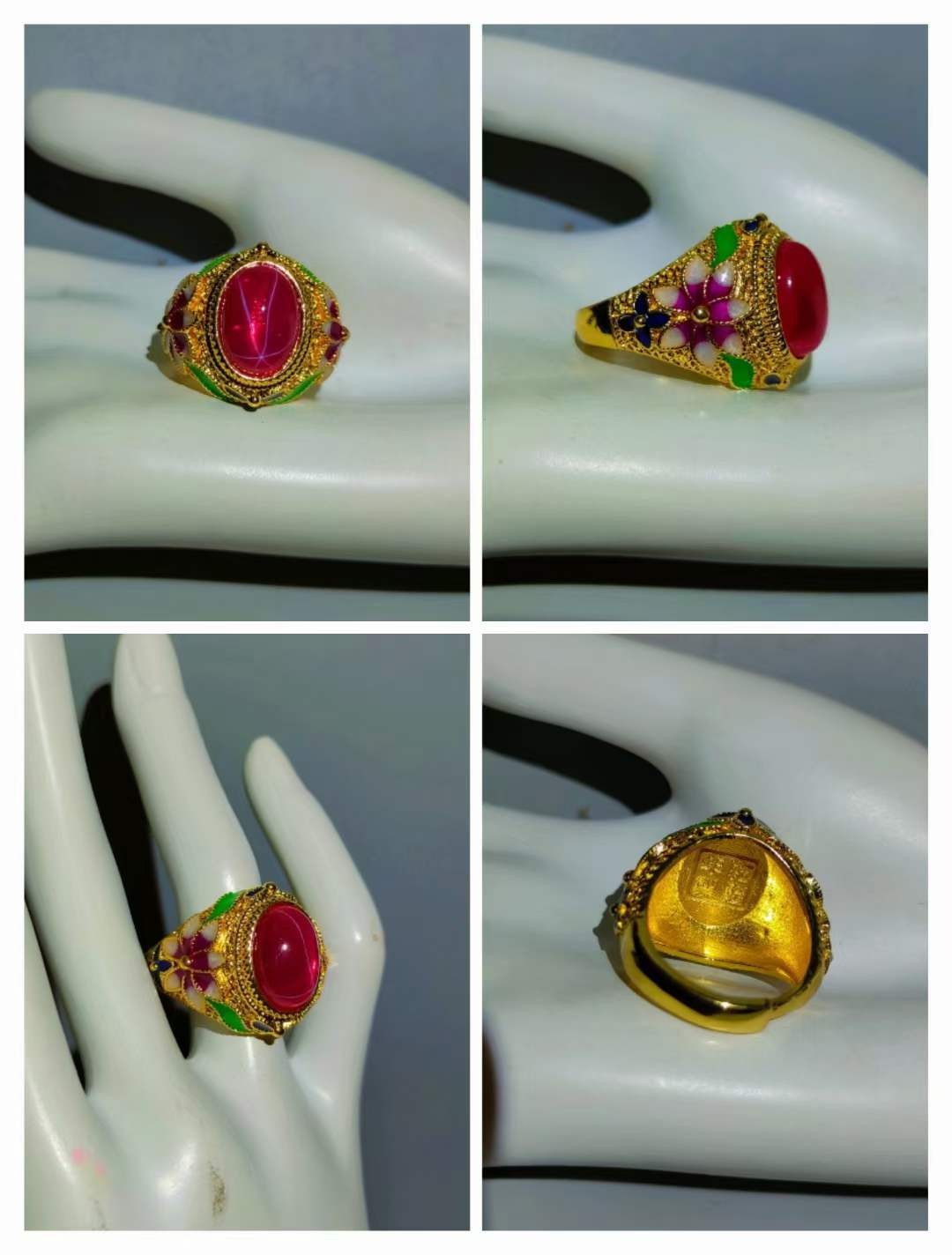 楠木描金盒装顶级冰种帝王绿翡翠手镯+银鎏金镶星光宝石戒指💍+银镶顶级翡翠戒指💍 ，水头足，质地细腻纯净无瑕疵，颜色为纯正、明亮、浓郁、非常漂亮。