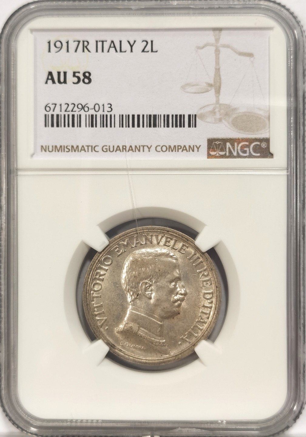 博洋堂章牌藏家系列场②暨第030期（全场包邮） NGC AU58 1917年意大利2里拉银币