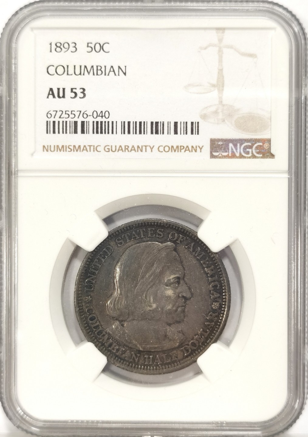 博洋堂章牌藏家系列场②暨第030期（全场包邮） NGC AU53 美国1893年哥伦布半美元 纪念哥伦布发现美洲大陆400周年 原味酱彩