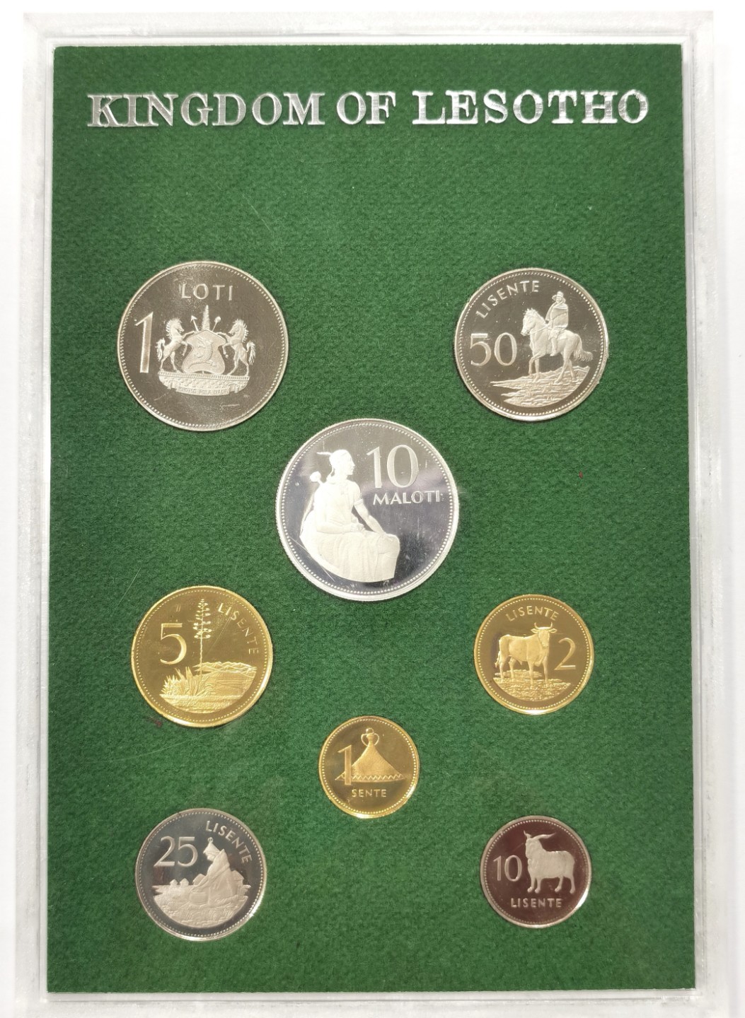 博洋堂章牌藏家系列场②暨第030期（全场包邮） 1980年莱索托精致套币（含莫舒舒一世纪念碑10洛蒂银币）盒证齐全