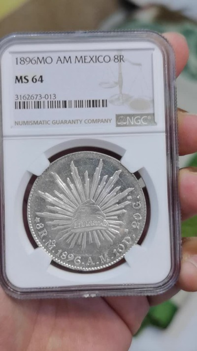 博洋堂章牌藏家系列场②暨第030期（全场包邮） NGC MS64 墨西哥1896年Mo AM版鹰洋 8里亚尔 深打 镜面转光 完全可收藏级