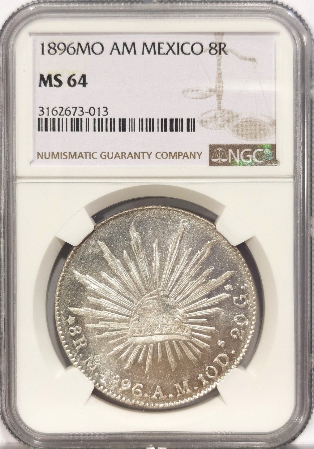 博洋堂章牌藏家系列场②暨第030期（全场包邮） NGC MS64 墨西哥1896年Mo AM版鹰洋 8里亚尔 深打 镜面转光 完全可收藏级