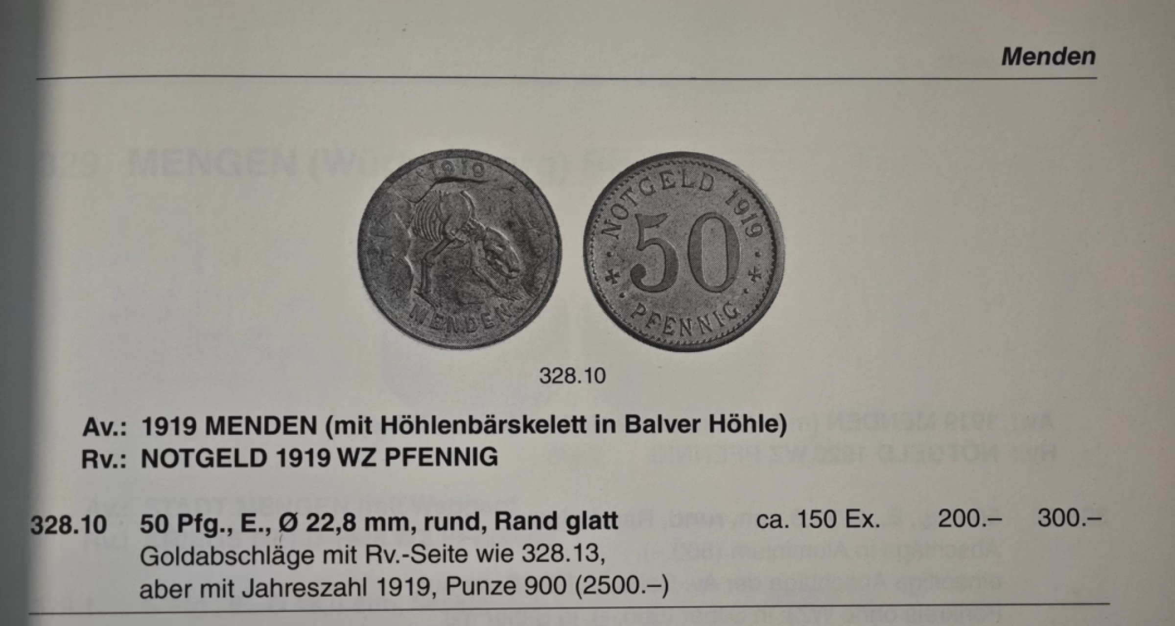 1919年德国德紧门登洞熊50芬尼铁币 罕见双面1919年版本 发行量仅150枚左右 NGC MS64