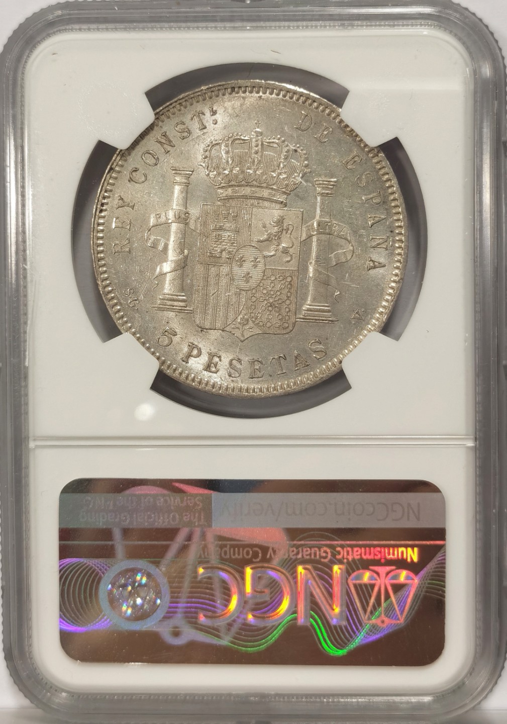 博洋堂章牌藏家系列场②暨第030期（全场包邮） NGC AU58 西班牙娃娃头 1898 5比塞塔 银光闪闪 低评 妥妥MS