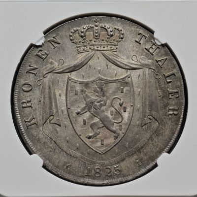 1825年德国拿骚皇冠泰勒大银币 NGC MS66 名家旧藏 发行量仅2000枚！恐怖的品相！