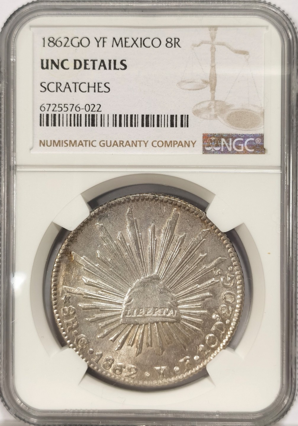 博洋堂章牌藏家系列场②暨第030期（全场包邮） NGC UNCD 墨西哥花边鹰洋瓜纳华托厂 GO 1862 中期老鹰 银光闪闪 不要错过